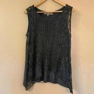 Jessica Taylor NYC Black Sleeveless Lace Front Tank Top Size M